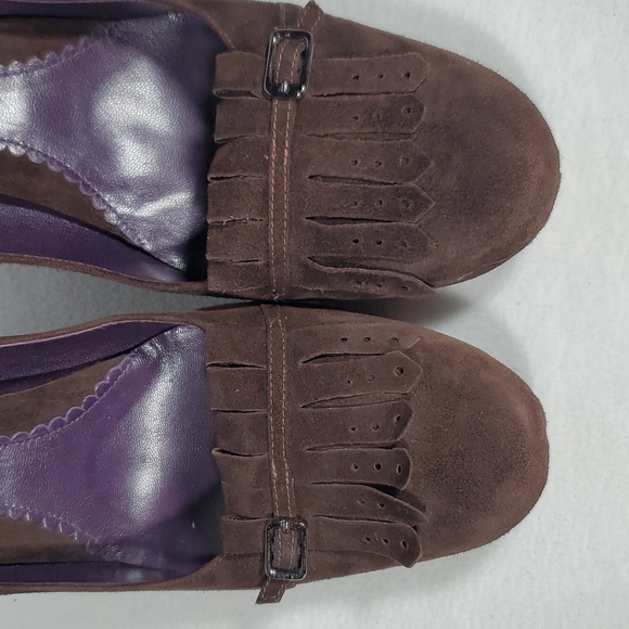 Brown suede wedged loafer 4" heel - Picture 6 of 8